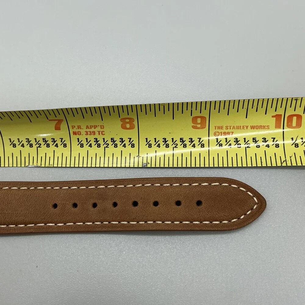 Vintage Timex Automatic Mens Watch 35mm Gold Tone Date Brown Leather Strap